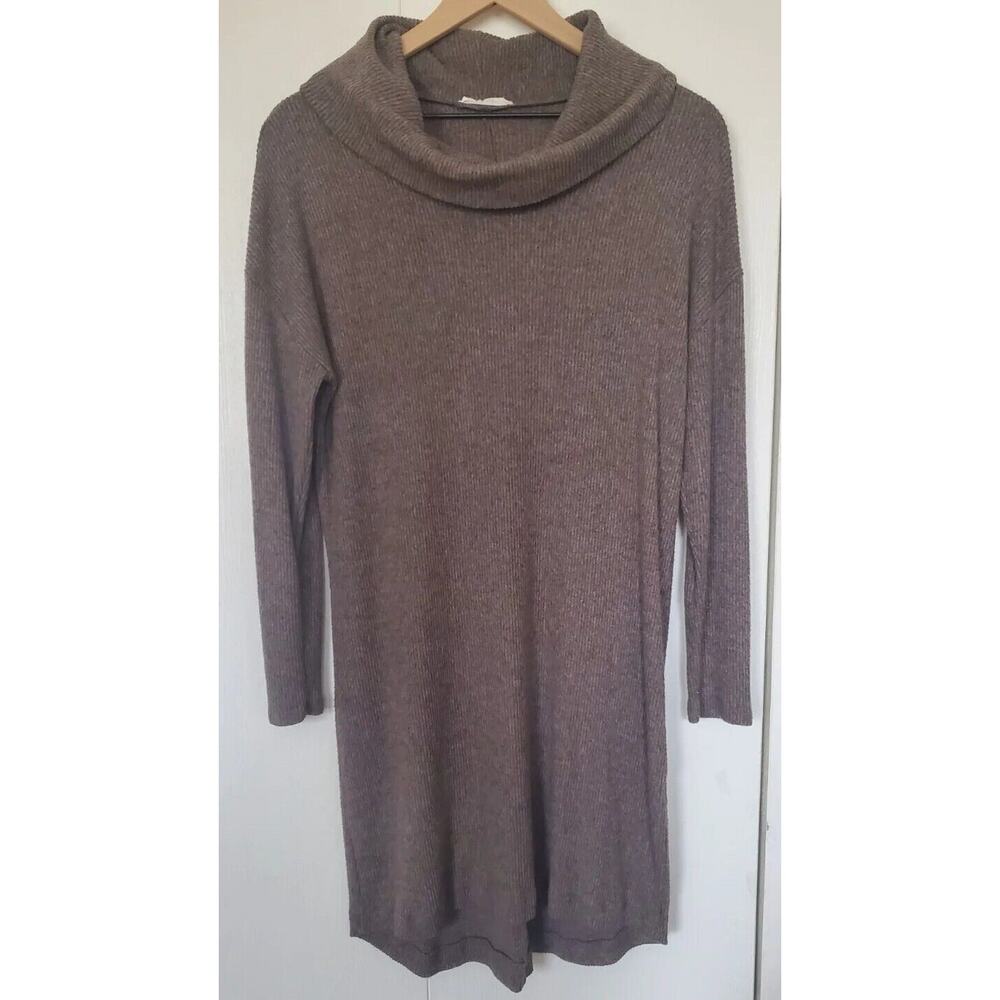 Lush - Taupe Cowlneck Ribbed Sweater Dress - Relaxed Fit - Size XS